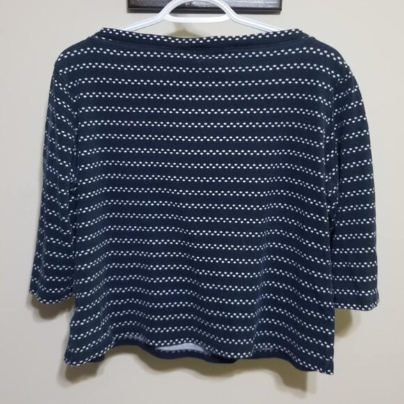 Jones New York Large Navy White Knit Top Crop Business Casual Nautical - Picture 3 of 3